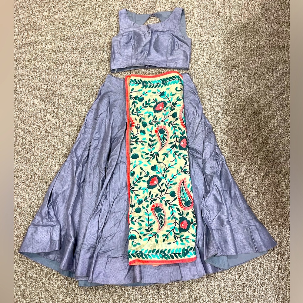 Charming Gray and Yellow Lehenga with Floral Accents